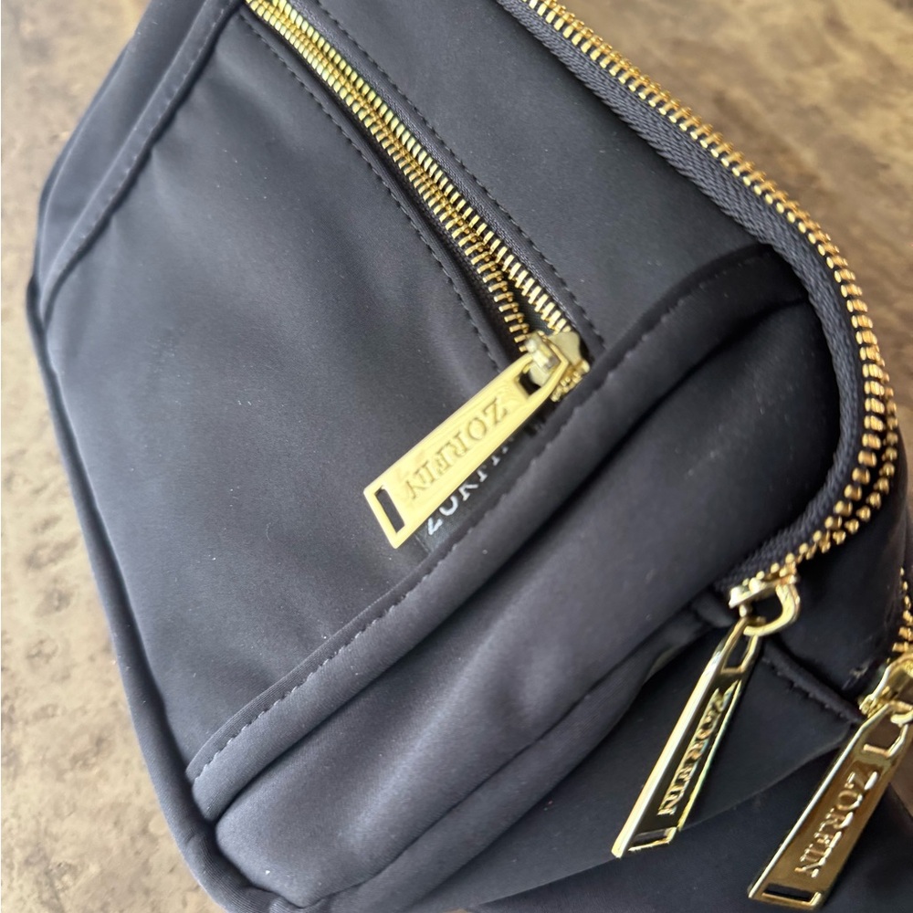 Women's Crossbody Belt Bag Black and Gold